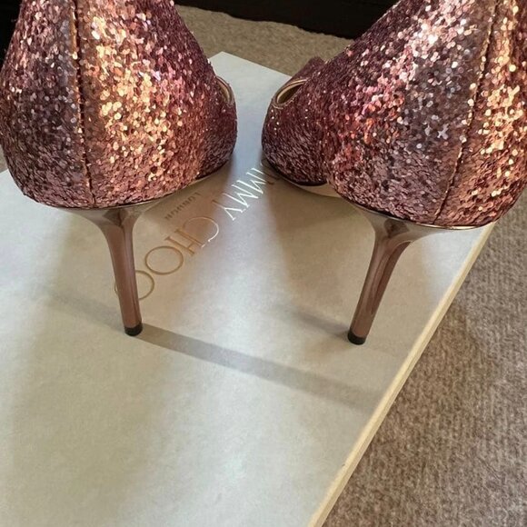 Jimmy Choo Pink Glitter Pointed Pumps - Picture 6 of 9